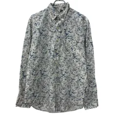 ～80s KENINGTON 長袖 総柄シャツ L ホワイト ケニントン ボタンダウン ボタン 80年代 胸ポケット カジュアル 花柄 春秋物 a802-5118