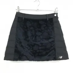 【美品】ニューバランスゴルフ 中綿スカート 黒 フロント一部ボア ロゴシルバー レディース 00(XS) ゴルフウェア New Balance