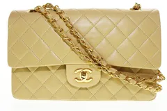 シャネル CHANEL マトラッセ ラムスキン ダブルフラップ ダブルチェーン ハンドバッグ ベージュ ゴールド 【ブランド古着ベクトル】【中古】☆AA★▲■251130