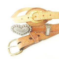 ヴィンテージ レザー ベルト 3点セット ブラウン系 約30インチ - メルカリ