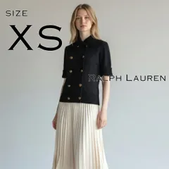 【極美品】Ralph Laurenラルフローレン ストレッチコットン混 五分袖ダブルブレストニットジャケット XS(JPN S) 黒ブラック【古着】【中古】【送料無料】