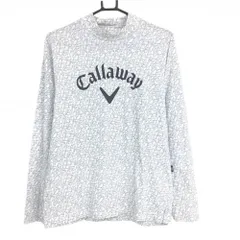 【美品】キャロウェイ 長袖ハイネックシャツ 白×ネイビー 英字総柄 フロントロゴ メンズ L ゴルフウェア Callaway