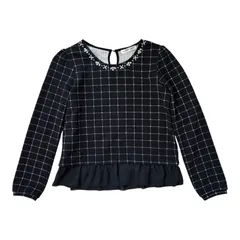  HEALTHY KAREN ヘルシーカレン ビジュー付きチェックペプラムトップス ブラック レディース M【Z1744】