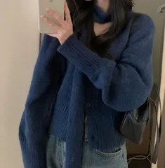 Vネック 紐 セット カーディガン ( 秋 新作 ニット ネック スカーフ セット カーディガン