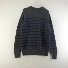 UNIQLO メンズXL チャコールグレー ボーダー柄 ニット L4017