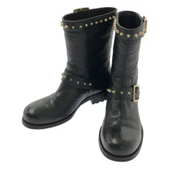 【美品】  JIMMY CHOO / ジミーチュウ | レザー スタッズ ストラップ エンジニアブーツ | 36 1/2 | ブラック | レディース