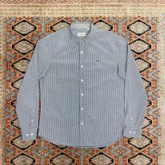 ラコステ ブルー スモールチェック柄 パータン 長袖 シャツ メンズ M