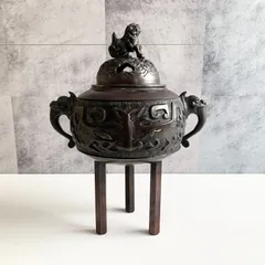 香炉 お香立て 線香立て 獅子蓋 おしゃれ 蓋付き 金属製 線香 お香置き 線香皿 御洒落 お洒落 インテリア雑貨 饕餮 鼎 和室