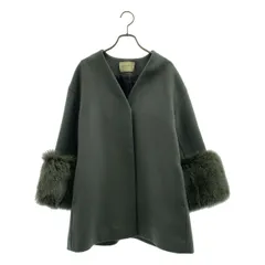【美品】  UNITED ARROWS / ユナイテッドアローズ | Vノーカラー フォックスファー スリーブ コート | 38 | グリーン系 | レディース