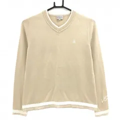 【美品】ランバンスポール セーター ベージュ×白 絹混 ニット Vネック レディース 40(L) ゴルフウェア LANVIN SPORT