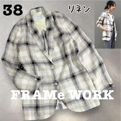 美品　FRAMeWORK フレームワーク　リネン　チェック　テーラードジャケット　38 ベージュ系　L0142のサムネイル