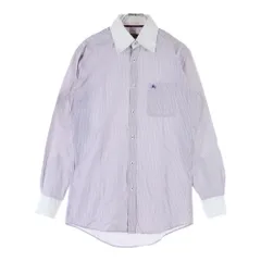 BURBERRY BLACK LABEL (バーバリー ブラックレーベル) 胸エンブロイダリーデザイン 7B ストライプ柄 長袖シャツ パープル D1L08-308-36