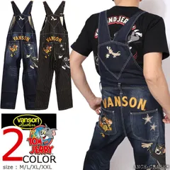 VANSON トムとジェリー コラボ デニムオーバーオール TJV-2408 バンソン TOM AND JERRY 刺繍 ワッペンのサムネイル