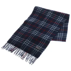 BURBERRY (バーバリー) ノヴァチェック ウール フリンジマフラー ネイビー