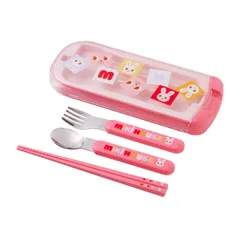 新品 [ミキハウス] トリオセット はし スプーン フォーク ロゴ くま うさぎ 日本製 食洗機可 男の子 女の子 ベビー キッズ 幼稚園 保育園 子供服 15-4157-681 ピンク