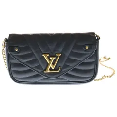 LOUIS VUITTON (ルイヴィトン) ニューウェーブ LV ロゴ レザー チェーン ポシェット ショルダーバッグ ブラック/ゴールド M63929 TJ0199