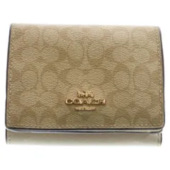 COACH (コーチ) ロゴデザイン キャンバス レザーコンパクトウォレット 3つ折り財布 総柄 ベージュ