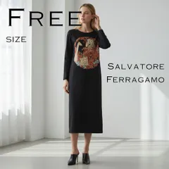 【美品】Salvatore Ferragamoサルヴァトーレフェラガモ イタリア製 アニマルグラフィックコットンカットソーワンピース F 黒ブラック【古着】【中古】【送料無料】のサムネイル