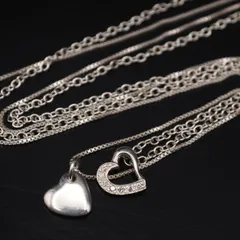 L869 ダイヤモンド風 925刻印 ペンダント ネックレス ハート 2連 デザイン シルバー