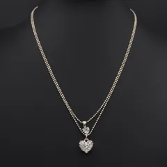 L875 ダイヤモンド風 925刻印 ペンダント ネックレス ハート 2連 デザイン シルバー