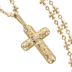 ネックレス メンズ K18 18金 イエローゴールド ダイヤモンド クロス チェーンネックレス ペンダント セット 50cm 十字架 刻印入り 鑑別書付き【アクセサリーマート/メルカリShops店】