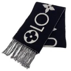 【Louis Vuitton】ルイ・ヴィトン マフラー モノグラム インフィニティ M92428 ノワール ブラック ホワイト カシミヤ レディース メンズ ユニセックス 【中古】 USED-A 【9356】