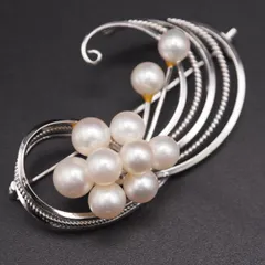 L262 本真珠 5.5-6.7mm10珠 パール STERLING刻印 ブローチ デザイン シルバー コサージュ 6月誕生石