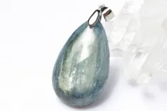 【１点物】シルバー925◇天然無着色 カイヤナイトシリカ　30x18mm　ドロップ ペンダントトップ パワーストーン 天然石 _PC9132