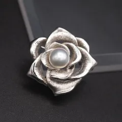 L700 本真珠 8.1mm珠 パール SILVER刻印 ブローチ 薔薇 バラ ローズ デザイン シルバー コサージュ 6月誕生石