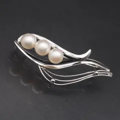 L807 本真珠 6.2-6.5mm3珠 パール SILVER刻印 ブローチ デザイン シルバー コサージュ 6月誕生石