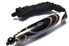 【１点物】チベット産 黒天眼石と水晶共生　73x16(丸玉8)mm　天珠手編み ペンダントネックレス パワーストーン 天然石 _PC9066