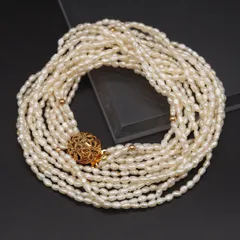 L968 淡水真珠 パール SILVER刻印 ネックレス 8連 ゴールド デザイン 6月誕生石