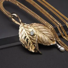 L985 IEI アクアマリン 淡水真珠 パール STERLING SILVER925刻印 ペンダント ネックレス リーフ ゴールド デザイン シルバー