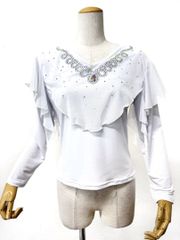 ラインストーン】新品 社交ダンスフリルデザインカットソー白d125