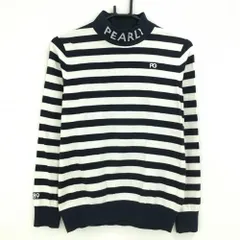 【超美品】パーリーゲイツ ハイネックセーター ネイビー×白 ボーダー ネックロゴ ニット レディース 1(M) ゴルフウェア PEARLY GATES