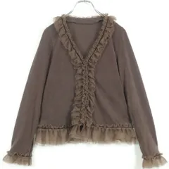 ピンクハウス★チュールレースのフリル♪カットソーカーディガン サイズM ブラウン系 ベロア調♪無地 z17587