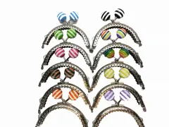 0352 がま口 口金 ハンドメイド 手芸 金属 パーツ 大玉 ガラス ストライプ 幅約8.5cm 10個セット 資材 手作り 材料 素材 作製 財布 印鑑ケース 小銭入れ 大きめ バッグ 丸形 裁縫 ガラス ゲンコ 縫い付けタイプ 専門 送料無料