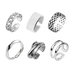 調節可能 セット おしゃれ 人気 レディース メンズ シンプル ファッションリング アクセサリー リング シルバー 6個入り 指輪 [YFFSFDC]