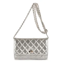 [中古] CHANEL シャネルクラシックチェーンウォレットメタリックシルバーマトラッセラムスキンレザーA