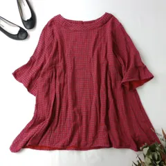 根々 群言堂 コットン ガーゼ ギャザーチュニック ブラウス ギンガムチェック柄 日本製 (53K＋8547)26N