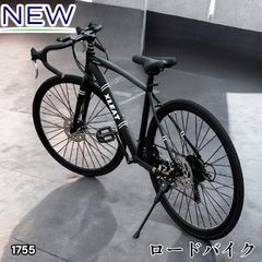 1755 ロードバイク ブラック 700c シマノ製 21段変速 ライト スタンド