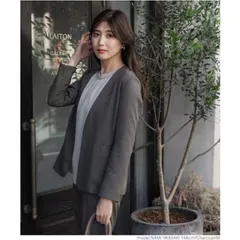 新品 未使用 タグ付き 定価5,990円 coca コカ レディース ノーカラー ジャケット L チャコール グレー ウールライク 薄手 キレイめ おしゃれ カジュアル フォーマル お仕事着 入学式 卒業式 入園式 卒園式