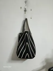 ニット ブラック ストライプ ショルダーバッグ