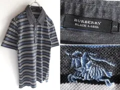 希少 BURBERRY BLACK LABEL バーバリーブラックレーベル ホースロゴ刺繍 ノバチェックボーダー ポロシャツ 2 グレー