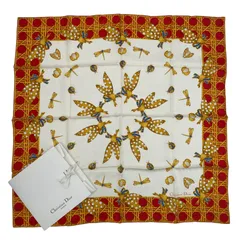 未使用品 Christian Dior クリスチャン ディオール スカーフ シルク ダイアナ 昆虫 レッド 箱付き
