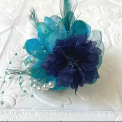 077 ハンドメイド コサージュ パール ビーズ　卒業式　卒園式　入学式　入園式 レース　ネイビー　紺色　結婚式　パーティー　イベント　セレモニー　レース　パールコサージュ　髪飾り　2way