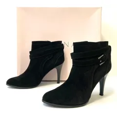 収納BOX 箱付き！【DIANA】ダイアナ 日本製 スエード ショート ブーツ ブーティ バックル ヒール 可愛い お洒落 上質 上品 デート ショッピング V69213 ブラック レディース 23.5cm/M41973UU