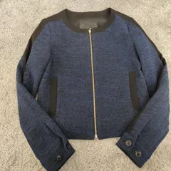 アンタイトル　UNTITLED  【サイズ】  1　ノーカラージャケット　ブルゾン　ジップアップ　ネイビー　ブラック　レディース　中古　古着