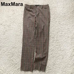 美品 ウィークエンド マックスマーラ Weekend Max Mara チェック シガレットパンツ テーパード 茶 ブラウン ボルドー  40サイズ L相当 ヴァージンウール マケドニア製 通勤 綺麗め 高級 美脚 ストレッチ スリムのサムネイル