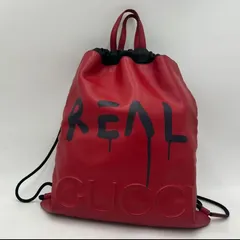 グッチ GUCCI リュック ドローストリング レザー バックパック デイパック レッド　ナップサック ロゴプリント